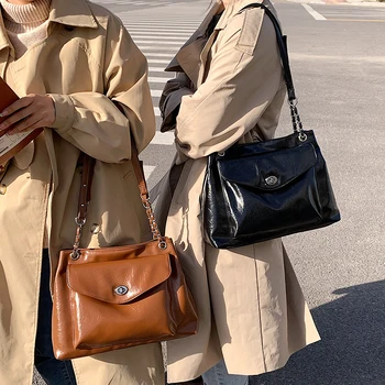 Ежедневни дамски чанти от изкуствена кожа, чанти през рамо, дизайнерски дамски чанти през рамо с веригата за жени, благородна чанта-тоут
