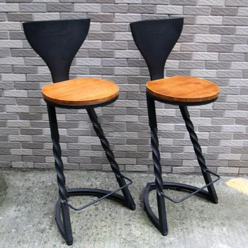 Железни бар столове с облегалка в скандинавски стил за дома, постмодернистский минималистичен стол бар за кафе от масивно дърво, американски селските творчески бар столове