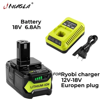 За Ryobi 18 6800 mah, Висока мощност, литиева батерия за Ryobi ONE + P102P103P104P105 P107, Безжично зарядно + ladegerät