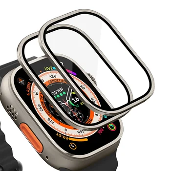 Защитно фолио за дисплея на Apple Watch Case Ultra 49 мм аксесоари Метална рамка от алуминиева сплав + калъф iWatch от закалено стъкло с висока разделителна способност