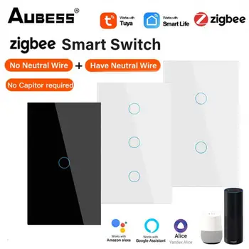 Изисква неутрален проводник Zigbee Switch/няма неутрален проводник Smart Switch 1 gang 2 gang 3 gang Чрез Алекса Google Home Асистент Smart Light S