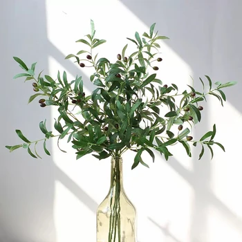 Изкуствена маслинова клонка с зелени листа и маслинови плодове, изкуствено растение за сватба, декор за парти в хола, декорации за дома и градината със собствените си ръце