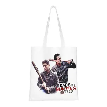 Изработена по поръчка холщовая чанта за пазаруване в лова, жените моющаяся чанта за пазаруване Supernatural The Winchester Brothers, чанти за пазаруване
