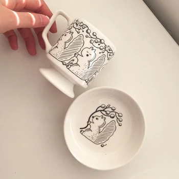 Илюстрация на Протеини Ретро Висока Крак на Чаша Кафе, Чаша, Прибори за хранене Доставки Корея Реколта Висока чаша, Чаша с блюдцем за следобеден чай