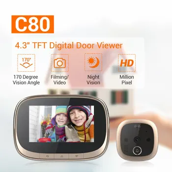 Интелигентен цифров Врата Преглед на C80, на Екрана 4,3 инча, Свързване чрез Wi-Fi, Поддръжка на двустранния аудио, Откриване на движение