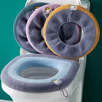 Калъф за седалката на тоалетната чиния с каишка Лесна инсталация, 4 сезон, О-образни вязаный подложка за баня, ежедневна употреба, калъф за тоалетна