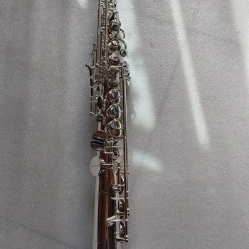 Класически 020 посеребренный едно парче месинг издълбани сопран-саксофон abalone keys директен дървен духов инструмент с футляром