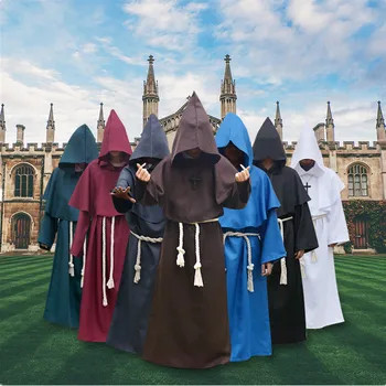 Костюми за Хелоуин за мъже, cosplay магьосник, средновековният монах, Монашеска мантъл, Костюм на свещеника, древна дрехи, кристиан ретро-модерен костюм