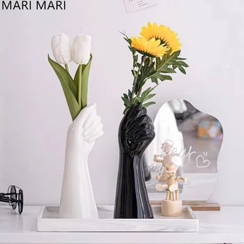 Креативен скандинавски начало декор, саксии за цветя, ръчно ваза, саксия за растения, керамична ваза, скулптури, статуетки за декор на стаята