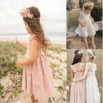 Летни дантелени рокли за малки момичета, принцеса рокля с волани, отворени рокля, ежедневни облекла, облекло за парти по случай рождения ден