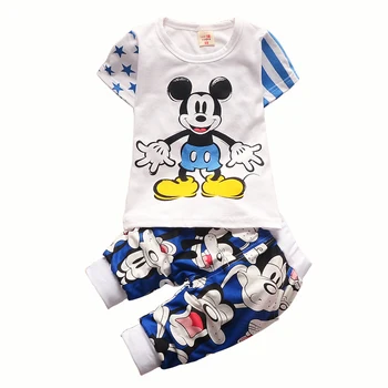 Летни Комплекти дрехи с Мики Маус за малки момчета и Момичета, детски модни тениски с анимационни герои + Шорти, подходящи за деца, спортни облекла за бебета