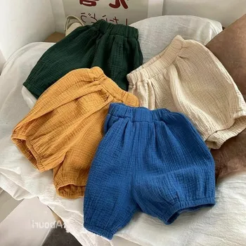 Летни къси панталони за момчета и момичета, детски памучни и ленени шорти в корейски стил в западен стил