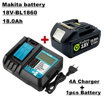 Литиево-йонна батерия ръчни бормашини 18, 18,0 ah, за електроинструменти 18 В bl1860, bl1840, bl1850, bl1830, bl1860b и др, 1 батерия + зарядно устройство 4a