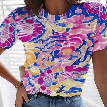 Лятна дамска тениска с къс ръкав Harajuku Kawaii Fashion O Neck 2023, Нова лятна дамска тениска с подводен 3D принтом 