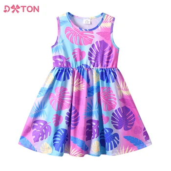 Лятна рокля DXTON за момичета, детски плажна празнична рокля с флорални принтом сладолед, детски ежедневни рокли без ръкави, детски дрехи