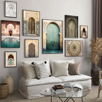 Марокански вратата Арабски декоративни картини Архитектура платно плакати ислямски стенни художествени картини, щампи за хола Начало декор