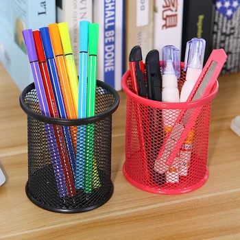Метален Мрежест квадратен калъф за писалки, държач за моливи, офис-бюро, контейнер за офис консумативи, органайзер, траен молив случай, черен