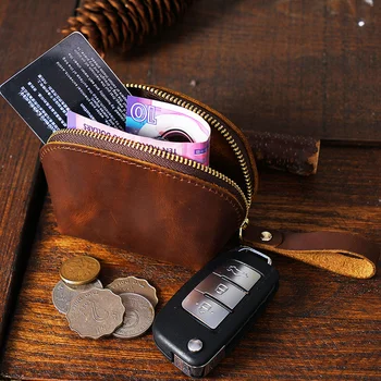 Мини Портмоне за монети от естествена кожа, джоб-торбичка с цип, най-горния слой от телешка кожа, опаковка за ключове, чанти във формата на раковини, мъжки/ дамски чанта за съхранение, портфейли