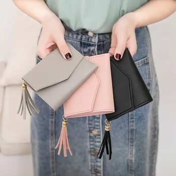 Модерен кратък чантата с пискюли от Висококачествена Изкуствена кожа, женски Нов портфейл, дамска мини портмоне за кредитни карти, прекрасен чантата си за корейски Студенти
