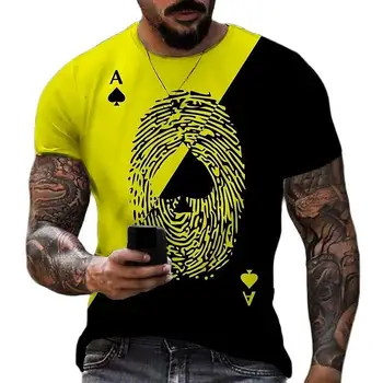 Модерен мъжки тениски с графични карти в стил хип-хоп, лятна ежедневни градинска дрехи с кръгло деколте и 3D принтом, мъжки ризи с къс ръкав