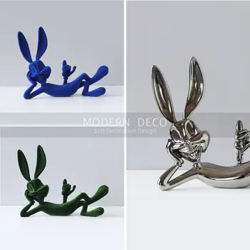 Модерни и луксозни декорации под формата на зайче, сребристо-синята модел на животното, кабинет, детска стая, мека аксесоари за работния плот