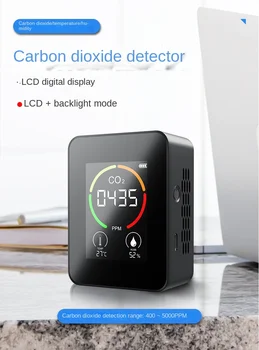 Мониторинг на качеството на въздуха Преносим детектор за въглероден двуокис, 3-в-1 на CO2, измерване на температура и влажност, за откриване на TVOC с LCD дисплей