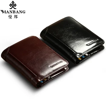 Мъжки портфейл ManBang от естествена кожа в класически стил, къси мъжки портмоне, портфейл за карти, мъжка мода с високо качество