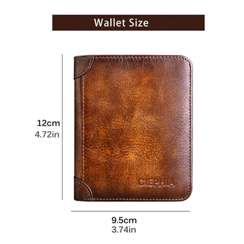 Мъжки портфейл за кредитни карти от естествена кожа, ретро тънък кратък многофункционален държач за самоличност, чанта за пари