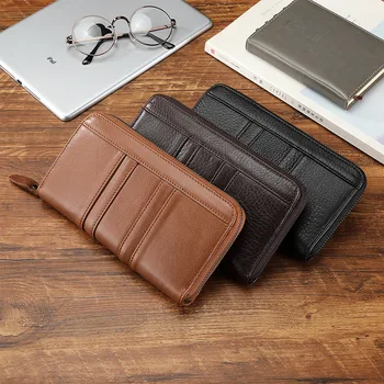Мъжки портфейл от естествена кожа, RFID-анти-кражба четка, слой от волска кожа, дълга мъжка чанта, за няколко карти, чанта за мобилен телефон