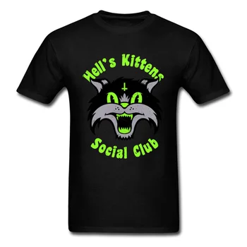 Мъжки тениски, тениски с котенца на Ада, тениски за социални клубове за Хелоуин, мъжки дрехи с модел без избледняване, памучен тениска в готически стил на ужасите