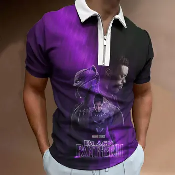Нова Мода Мъжка Риза с къси ръкави с Цип, Лятна Мъжка тениска с къс ръкав, Блузи, Черна Пантера, 3D Принт, на Хладно Мъжки Дрехи Polo