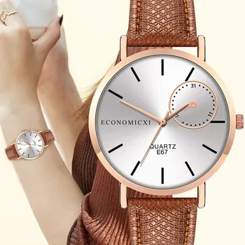 Нови дамски часовници на луксозна марка, всеки ден изискан часовник в кожен рамо с модерните кварцевыми часовници с часове в изчистен стил Reloj Mujer