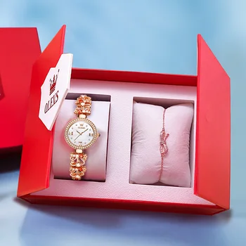 Оригинални Дамски Часовник 2023 OLEVS, Елегантно Кварцов Ръчен Часовник От Неръждаема Стомана, Инкрустирани с Диаманти, Подарък за Момиче
