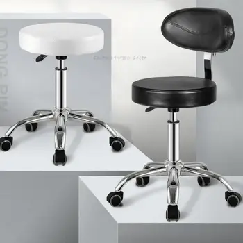 Памучно черно въртящо се кресло за красота, стол за медицински сестри, маникюр, стол с въртящ се стол, бар стол, фризьорски кръг стол, подвижен стол