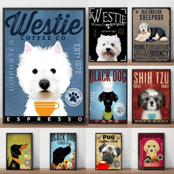 Плакат Westie Black Dog Art Кафе Стенен Декор С Чудесни Животни, Живопис Върху Платно, Начало Декор, Скандинавски Украса На Хола, Куадрос