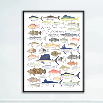 Плакат, картина върху платно, стенно изкуство, изображение на риба в залива, плакат с създание, кухня, хол, училищна обстановка