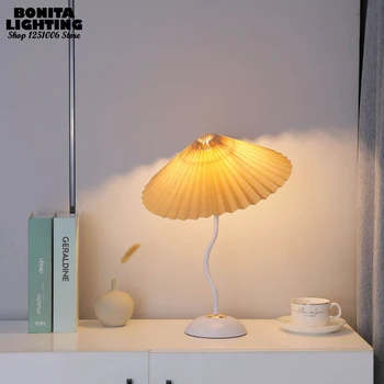 Плиссированная пола Художествен настолна лампа за дневна, кабинет, прикроватной шкафчета за момичета, ретро-настолна лампа, чадър, настолна лампа