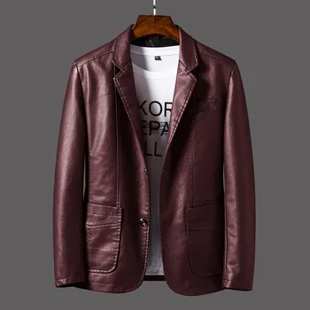 През пролетта на блейзър, бизнес кожено яке, мъжки палта, мотоциклетное палто от изкуствена кожа, мъжки маркови нови висококачествени кожени якета, мъжки