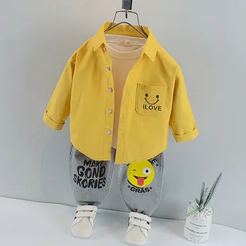 Пролетно-есенен модерен детски всекидневен костюм, детска однобортная риза, сако, облекло от две части с принтом усмихнато лице