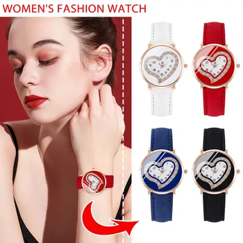 Прости модни дамски часовници с кожена каишка във формата на сърце, елегантни дамски часовници, съвременната мода, черен цвят за жени, Директна доставка