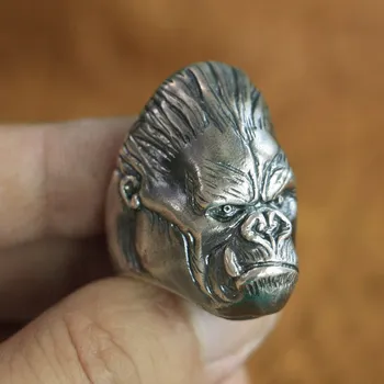 Пръстен на Кинг Конг от Сребро 925 проба, мъжко байкерское пръстен в стил пънк-маймуна, TA117, Размерът на САЩ 7 ~ 15