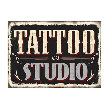 Ретро постер на татуировка-студио на Име на компанията Лидице табела метална табела на магазин, бар, пъб и кафене Монтиране на украса реколта метална плоча