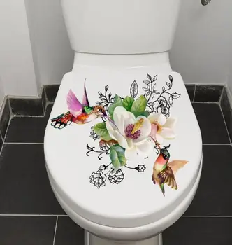 Самозалепващи стикер за баня с цветя птици, скъпа свалящ се стикер в тоалетната, декоративна стикер на стената в банята