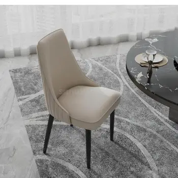 Скандинавски модерен и луксозен маса за хранене, стол за домашно ресторант с метална облегалка от неръждаема стомана, луксозен хотелски стол за грим нокти