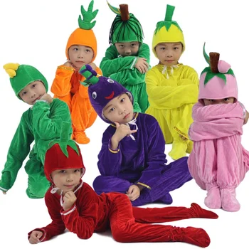 Сладки деца, момчета и момичета, забавна храна, Плодове, зеленчуци, костюм с цветове, гащеризон, подпори за cosplay, родители и деца, Хелоуин