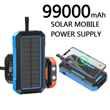 Слънчеви панели Power bank Безжична зареждане слънчево зарядно устройство за телефон 99000 ма с кемпинговой лампа Зарядно устройство за мобилни телефони USB Power bank