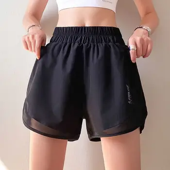 Спортни къси панталони, дамски летни мрежести джобове монтиране высокоэластичные шорти за тренировки, къси панталони за йога с висока талия