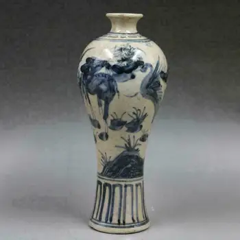 Стара китайска порцеланова ваза ръчно рисувани от син и бял порцелан Pulm
