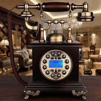 Старомоден телефон от масивно дърво, домакински отточна тръба на шарнирна връзка циферблат, метални стационарни телефонни апарати