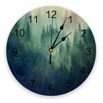 Стенен часовник Misty Mountains Forest Home Decor спалня Безшумни часовници цифров часовник Стенни часовници и за детски стаи